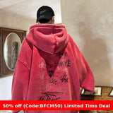 men winter outfits Graffiti 20G Sweater American High Street Men's Spring and Autumn Big Hat Washed Dirty Pink Oversize Top