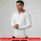 men winter outfits Retro Henley Shirt Long-Sleeved T-shirt Solid Color Sports Fitness Bottoming Shirt Men's Cotton Stretch Thin V-neck Cardigan