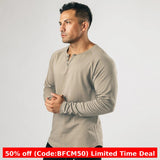 men winter outfits Retro Henley Shirt Long-Sleeved T-shirt Solid Color Sports Fitness Bottoming Shirt Men's Cotton Stretch Thin V-neck Cardigan