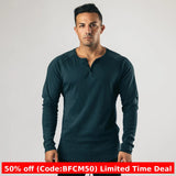 men winter outfits Retro Henley Shirt Long-Sleeved T-shirt Solid Color Sports Fitness Bottoming Shirt Men's Cotton Stretch Thin V-neck Cardigan