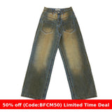 2000s fashion 2024 American Rust Retro Nostalgic Dyed Washed Old Straight Loose Jeans for Men and Women New Blue