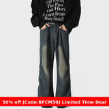 2000s fashion American-Style Deconstructed Jeans Men's 2024 Autumn Rivet Loose Straight Slimming Wide-Leg Pants