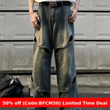 2000s fashion High Street Niche Deconstructed Jeans Men's American Wide-Leg Pants High-Grade Mop Pants