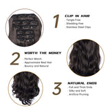 Xpoko 6 Pcs Long Soft Glam Waves Hairpieces Set Clip On Hair Extension Synthetic FiberDouble Weft Hair for Women