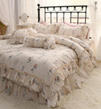 Xpoko  -  Romantic elegant french floral ruffled bedding set,flower full queen king cotton home textile bedspread pillow case quilt cover