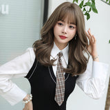 Xpoko Costume Wig Synthetic Body Wavy Cool Silvery  Wig For Women Daily Use High Density Layered Hair Wigs With Fluffy Bangs