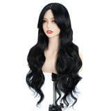 Xpoko Synthetic Lace Wigs Body Wave 28 Inch Black Shade Ombre Wig with Bang Natural Lace Wig Cosplay Wigs For Women Lace Front Wig