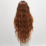 Xpoko Party Lolita Cosplay Wig Ladies Lace Wig Long Hair Curly Hair Brown Red Center Split Wave Natural Ladies Daily Wig