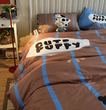 Xpoko  -  Cute cartoon dog stripes bedding set 1.2 1.5 1.8 kid teen,twin full queen cotton home textile bed sheet pillow case quilt cover