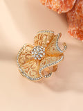 Xpoko Adjustable Flower Shape Hollow Rhinestone Rings Accessories