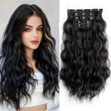 Xpoko Clip in Hair Extensions StrRid Black Hair Extension Wavy 18" Synthetic Thick Blonde Clips on Hair Piece for Women 5PCS Curly