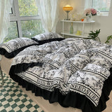 Xpoko Hot Luxury Romantic Ruffle Bedding Set 3/4pcs Sweet Princess Lace Duvet Cover Colorful Plaid Quilt Cover Bed Sheet Pillowcase