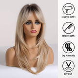 Xpoko Synthetic Wig Ladies Long Blonde Eight Figure Bangs Layered Wigs Suitable For Everyday Parties Wigs Cosplay Party Daily Hair