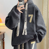 Xpoko Sweatshirt men spring and autumn trendy brand loose heavyweight hooded jacket autumn and winter velvet thickening for teenagers