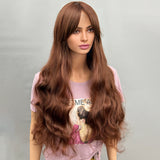 Xpoko 24 Inches Long Wavy Brown Blend Wigs for Women Natural Synthetic  Heat Resistant Wigs with Bangs for Daily Party Cosplay Use (B