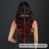 Xpoko Loose Body Wave Black Highlight Red Wig for Women Daily Party High Density Synthetic Middle Part Hair Wig with Curtain Bangs