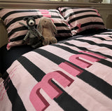 Xpoko  Modern sweet cool stripes letter bedding set,twin full queen black pink cotton home textile bed sheet pillow case quilt cover