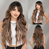 Xpoko Synthetic Long Loose Wavy Light Brown Wig for Women Daily Party Highlight Blonde Looking Wavy Wigs Middle Part Wig