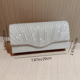 Xpoko back to school Ladies Glitter Silver Clutch Bag Envelope Evening Bag Fashion Elegant Long Purse Women Chain Shoulder Bags Wedding Party Handbag