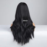 Xpoko 60.96cm Dark Brown  Long Wavy Synthetic Wigs for Women Natural Wavy Heat Resistant Hair Brunette Cosplay Costume Party Wig