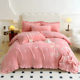 Xpoko - Aesthetic Embroidery Warm Milk Velvet Duvet Cover Bedding Set