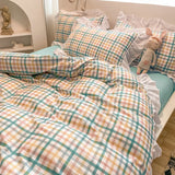 Xpoko Hot Luxury Romantic Ruffle Bedding Set 3/4pcs Sweet Princess Lace Duvet Cover Colorful Plaid Quilt Cover Bed Sheet Pillowcase