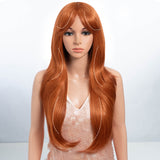 Xpoko Blond Orange Synthetic Wigs with Bangs Medium Straight 26inches  Layered Natural Hairs for Women Daily Cosplay Heat Resistant