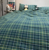 Xpoko  -  Classic vintage blue green geometric plaid bedding set,cotton twin full queen King home textile bed sheet pillowcase quilt cover