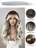 Xpoko Gray Wigs With Air Bangs Long Water Wave Wigs For  Long Curly Wig With Dark Roots Heat Resistant Synthetic Wig