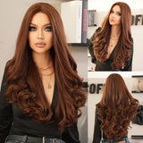 Xpoko Long Loose Wave Light Camel Wigs With Dark Roots High Quality Synthetic Layered Middle Part Hair Wig For Women