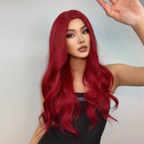 Xpoko Burgundy Wine Red Long Wavy Synthetic Hair Wigs for Women Afro Red Body Wave Halloween Cosplay Natural Wig Daily Heat Resistant