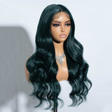 Xpoko Synthetic Lace Front Wigs Dark Green Black Wigs Body Wave 26â€?Wig Ombre Blonde Lace Wig Synthetic Fiber  Wigs Heat Resistant