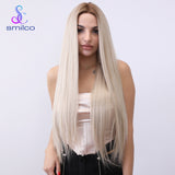 Xpoko Smilco Women Synthetic Wigs 34'' Long Ombre Light Blonde Straight Middle Part Lace Front Wigs for Daily Party, Cosplay Use