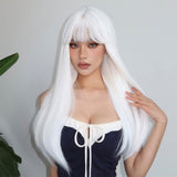 Xpoko Synthetic White Cosplay Wig Long Straight Blonde Wigs with Bangs Party Lolita Hair Wig for Women Heat Resistant Halloween Hair