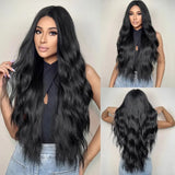 Xpoko 28 Inch Brown Wavy Wigs For Women Romantic Elegant Brown Mid-split Long Curly Synthetic Wigs for Party Daily Use