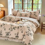 Xpoko Brushed Cotton Chic Floral  Breathable  Duvet Cover Twin Double Queen King 4Pcs 100%Cotton Bedding Set Bed Sheet 2 Pillowcases