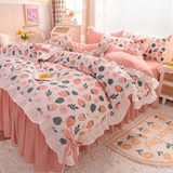 Xpoko Pastoral Style Bedding Set Cotton 3/4pcs Floral Duvet Cover with Pillowcases Cute Flowers Bed Skirtwith Zipper Quilt Cover