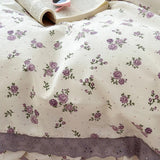 Xpoko  -  French Small Floral Printed Bedding Set, Double Layer Lace Ruffles, 100% Cotton, Duvet Cover Set, Bed Linen, Pillowcases