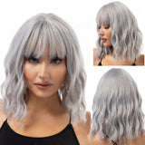 Xpoko Synthetic Pastel Wavy Wig With Bangs Ladies Short Style Pink Wig Role Play Suitable For Girls Daily Use Wig