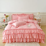 Xpoko Bed Linen Elegant Bedding Sets Luxury Princess Cotton Ruffle Duvet Cover Set Bed Skirt and Pillowcases Comforter Bedding Sets