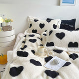 Xpoko Shaggy Velvet Berber Fleece Winter Bedding Set Short Plush Love Duvet Cover Bed Sheet Pillowcases Keep Warm Blanket Bedspread