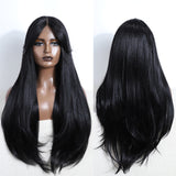 Xpoko 30Inch Synthetic Lace Front Wig With Bang Long Straight Lace Front Wigs Ombre Chocolate GoldWigs For Black Women Cosplay Wigs