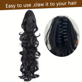 Xpoko Rich Dark Brown Black Water Wave Claw Ponytail Extension - Voluminous Curly Clip-In Hairpiece for Women - Ultra-Soft Synthetic