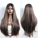 Xpoko Synthetic Lace Wig 30Inch With Bang Long Straight Lace Front Wigs Hightlight Ombre Blonde Wigs For Black Women Cosplay Wigs