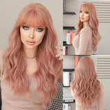 Xpoko Long Loose Wave Light Camel Wigs With Dark Roots High Quality Synthetic Layered Middle Part Hair Wig For Women