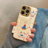 Xpoko Cartoon Cute Towel Embroidered Dog Phone Case For iPhone 16 Pro Max 15 13 14 12 11 Pro Max Leather Drum Bag Back Cover