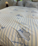 Xpoko  -  Cute rabbit blue stripe polka dot bedding set single double,twin full queen cotton home textile bed sheet pillowcase quilt cover