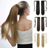 Xpoko 22Inch Straight Ponytail Hair Synthetic Extensions Heat Resistant Hair Wrap Around Pony Hairpiece for Women Daily Use