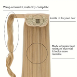 Xpoko 22Inch Straight Ponytail Hair Synthetic Extensions Heat Resistant Hair Wrap Around Pony Hairpiece for Women Daily Use