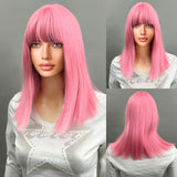 Xpoko Brown Pink Bob Wig With Bangs -12 Inch Natural Fashion Bob Wigs for Women Cute Colored Synthetic Wig for Daily Party Halloween